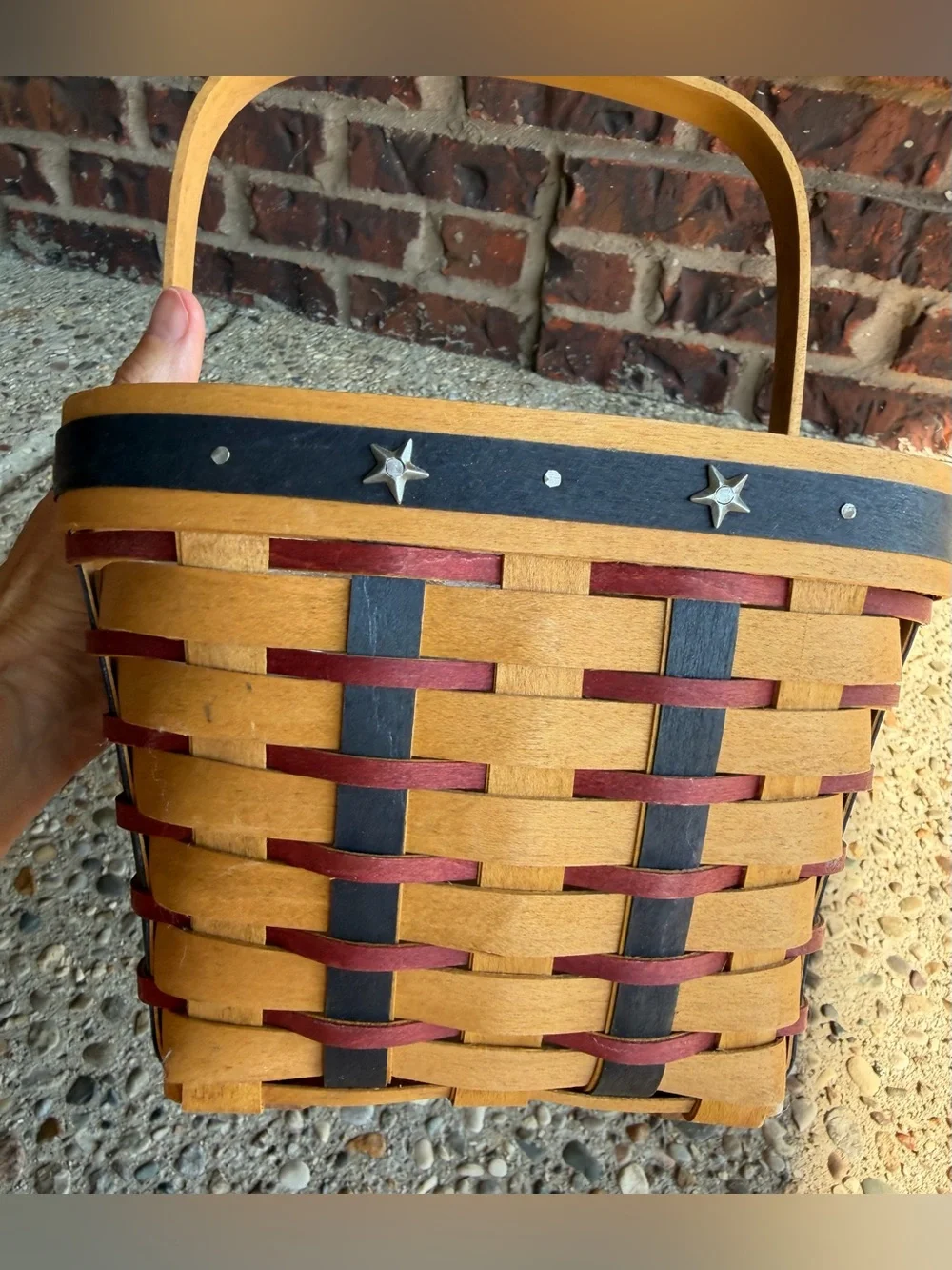 Longaberger Patriotic Basket Red White Blue Star Swing Handle Liner